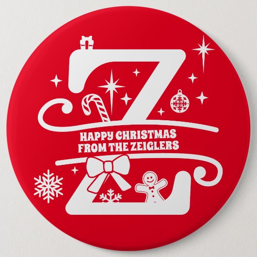 Letter Z Monogram Anfangsname Familienname Gruß Button (Vorderseite)