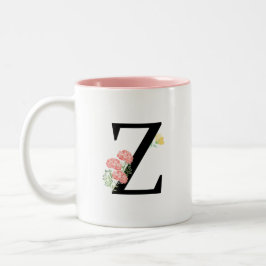 Letter Z Monogram Aquarellfarben Blume pink gelb Zweifarbige Tasse
