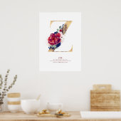 Letter Z Monogram Floral Navy Blue und Burgundy Poster (Küche)