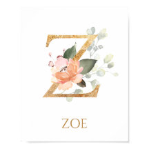 Letter Z Monogram Pink Peach Rose Kinderzimmer Pos