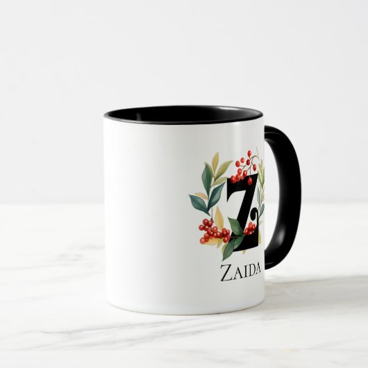 Letter Z Monogram Ursprünglicher Berry Wreath Tasse (VorderseiteRechts)
