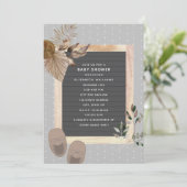 Letterboard Baby Shoes Boho Botanical Baby Shower  Einladung (Stehend Vorderseite)