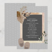 Letterboard Baby Shoes Boho Botanical Baby Shower  Einladung (Vorne/Hinten)