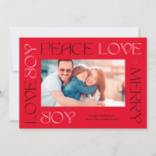 LETTERED RED BLACK MERRY JOACE PEACE LIEBE FOTO FEIERTAGSKARTE