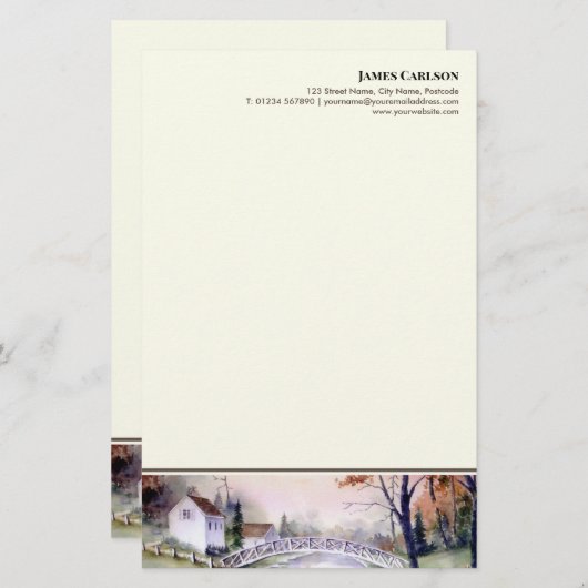 Letterhead Arched Bridge Aquarellbilder Briefpapier (Vorne/Hinten)