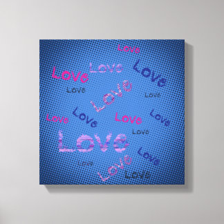 Lettering Love auf blauem Hintergrund Pop-Art Leinwanddruck
