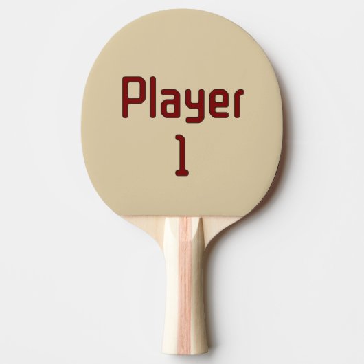 Lettering Player 1 in Deep Red on Beige Tischtennis Schläger (Vorderseite)