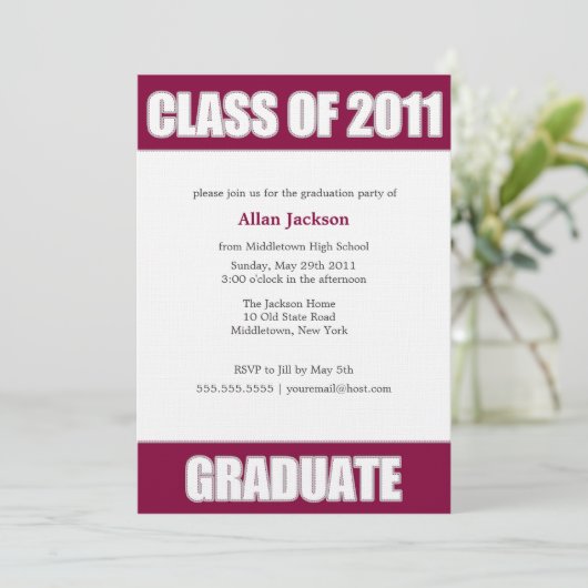 Letterman Style Abschluss Einladung (Stehend Vorderseite)