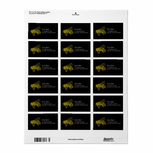 Letterpress Bee Adressaufkleber (Vorne)