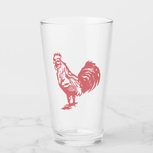 Letterpress-Stil Roter Hahn Glas (Vorderseite)