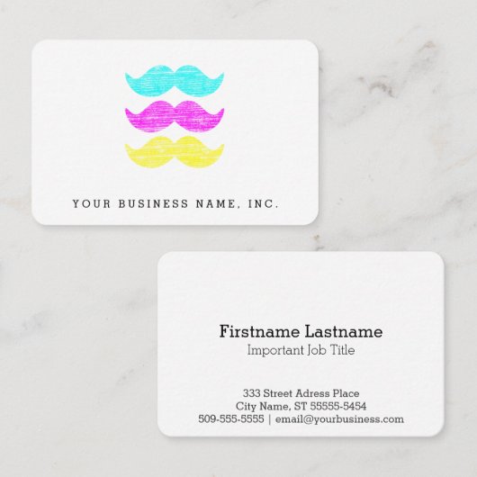 Letterpress Style CMY Mustaches Euro Visitenkarte (Vorne/Hinten)