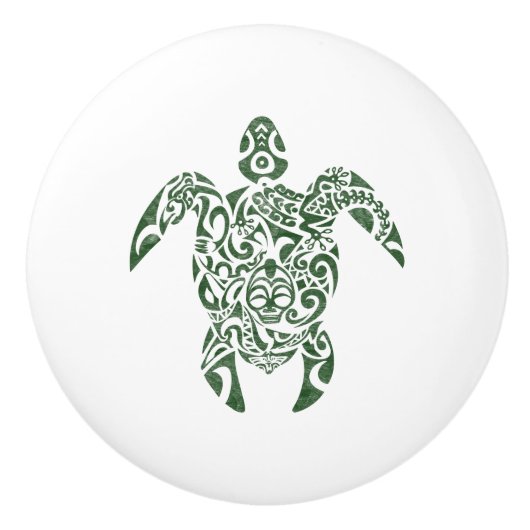 Letterpress Tribal Style Turtle Keramikknauf (Vorderseite)