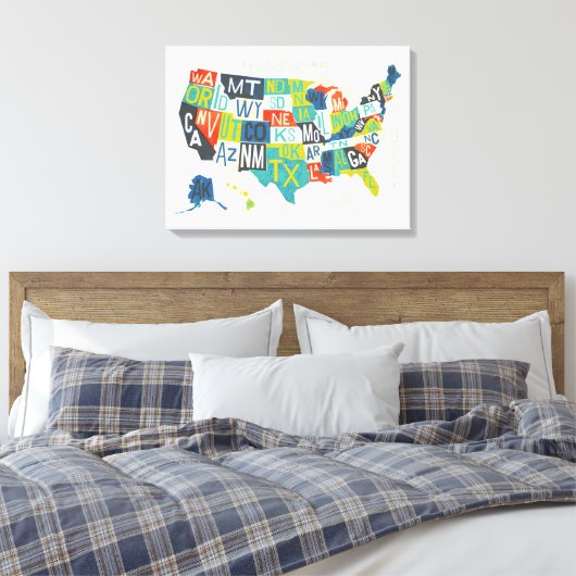 Letterpress USA Map Leinwanddruck (Insitu (Schlafzimmer))