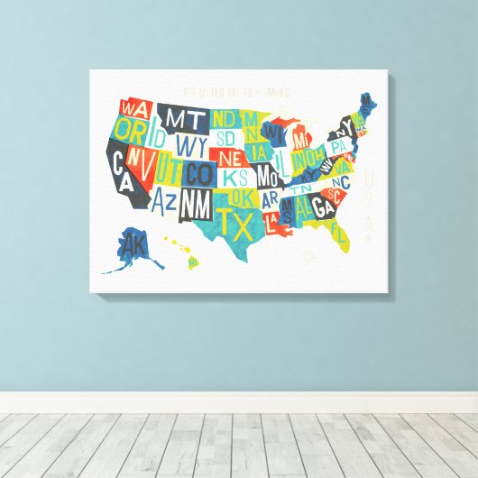 Letterpress USA Map Leinwanddruck (Insitu (Holzboden))