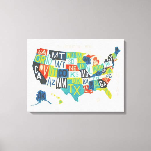 Letterpress USA Map Leinwanddruck (Vorderseite)