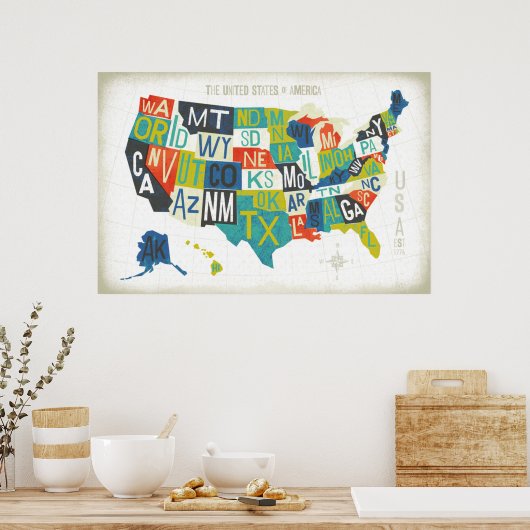 Letterpress USA Map Poster (Küche)