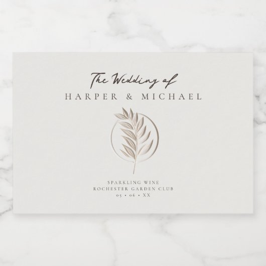 Letterpress Zweig personalisierte Hochzeit Schaumweinetikett (Einzelnes Label)