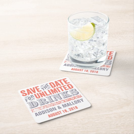 Letterprint unbegrenzter Getränk-Save the Date Rechteckiger Pappuntersetzer (Vor Ort)