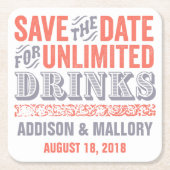 Letterprint unbegrenzter Getränk-Save the Date Rechteckiger Pappuntersetzer (Vorderseite)