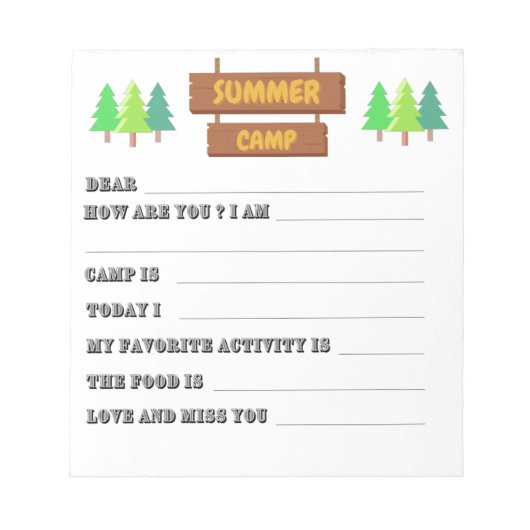 Letters From Camp Fill in the Blank Notizblock (Vorderseite)