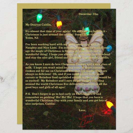 Letters from Santa Gold Angel Lights Name (Vorne/Hinten)