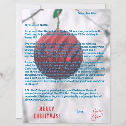 Letters from Santa Green Red Ornament (Vorderseite)