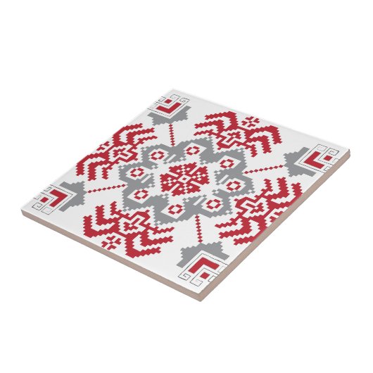 Lettisch Auseklis Folk Art geometrischer Medaillon Fliese (Seite)