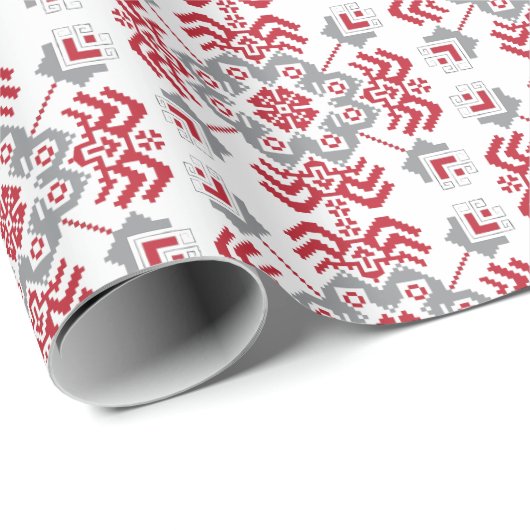 Lettisch Auseklis Folk Art geometrischer Medaillon Geschenkpapier (Rolleneckpunkt)