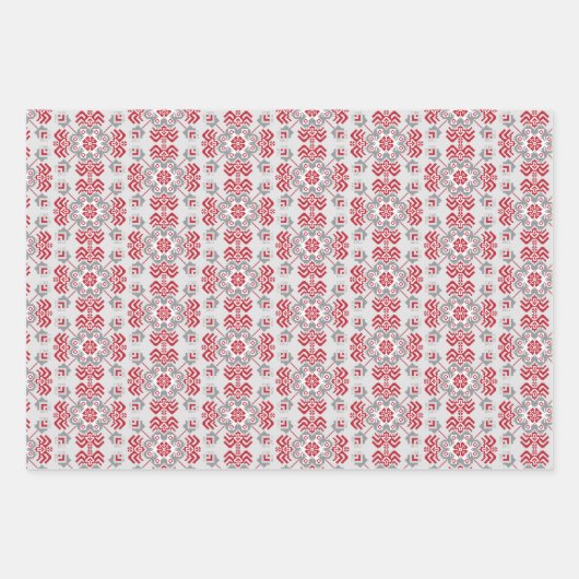 Lettisch Auseklis Folk Art geometrischer Medaillon Geschenkpapier Set (Vorderseite 2)