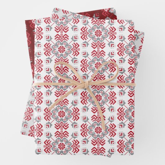 Lettisch Auseklis Folk Art geometrischer Medaillon Geschenkpapier Set (Beispiel)