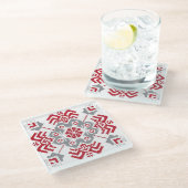 Lettisch Auseklis Folk Art geometrischer Medaillon Glasuntersetzer (Schrägansicht)