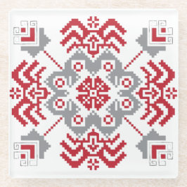 Lettisch Auseklis Folk Art geometrischer Medaillon Glasuntersetzer