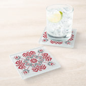 Lettisch Auseklis Folk Art geometrischer Medaillon Glasuntersetzer (Schrägansicht)