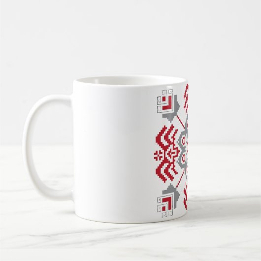 Lettisch Auseklis Folk Art geometrischer Medaillon Kaffeetasse (Links)