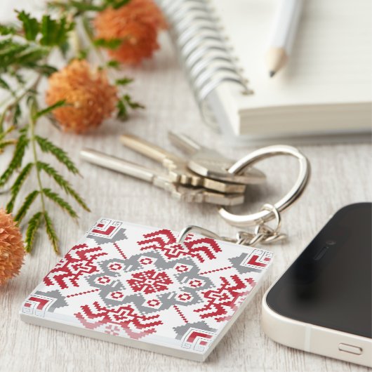 Lettisch Auseklis Folk Art geometrischer Medaillon Schlüsselanhänger (Vorderseite rechts)