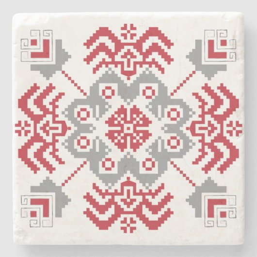 Lettisch Auseklis Folk Art geometrischer Medaillon Steinuntersetzer (Vorderseite)