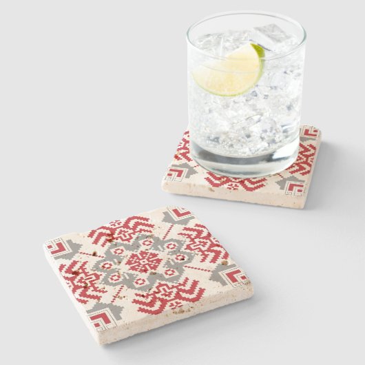 Lettisch Auseklis Folk Art geometrischer Medaillon Steinuntersetzer (Seitenansicht)