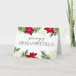 Lettisch Christmas Red Poinsettia Ziemassvetki Karte