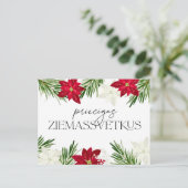 Lettisch Christmas Red Poinsettia Ziemassvetki Postkarte (Stehend Vorderseite)
