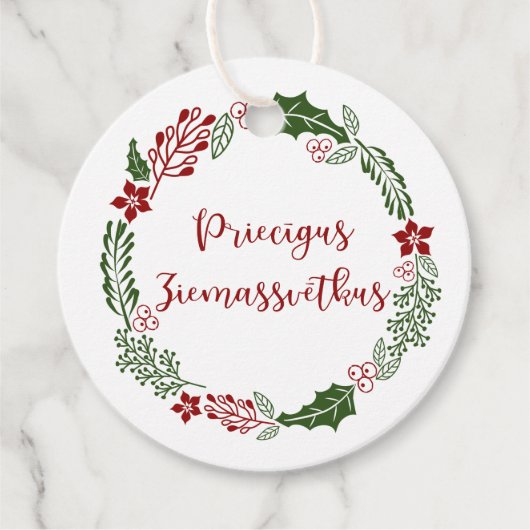 Lettisch frohe Weihnachten, Custom Geschenkanhänger (Vorderseite)