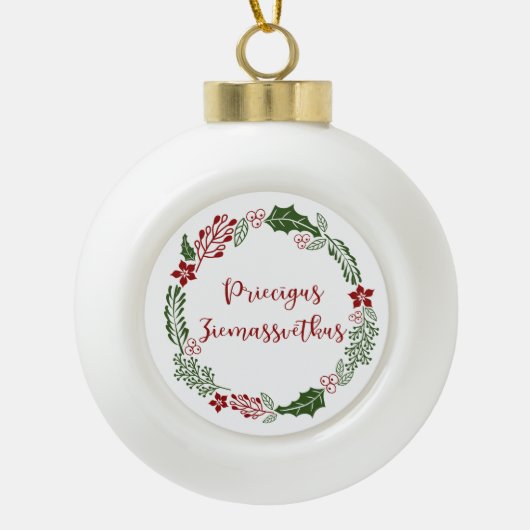 Lettisch Frohe Weihnachten, Priecīgus Ziemassvētku Keramik Kugel-Ornament (Vorderseite)