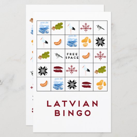 Lettische Bingokarte Version 6 (Vorne/Hinten)
