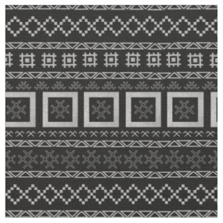 Lettische traditionelle Symbole auf Mudcloth Black Stoff