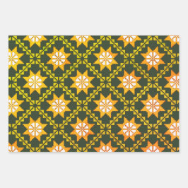 Lettische Vintage grüne Volkskunst Auseklis Muster Geschenkpapier Set