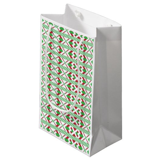Lettische Volkskunst in Grün und Rot Kleine Geschenktüte (Vorderseite Schrägansicht)