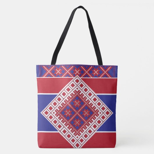 Lettische Volkskunst rot-blau geometrische Medalli Tasche (Vorderseite)