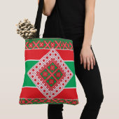 Lettische Volkskunst rot und grün geometrische Med Tasche (Von Nahem)