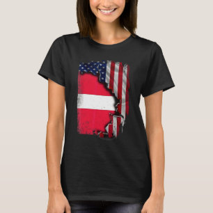 Lettische Wurzeln Halb Amerikanische Flagge Patri T-Shirt