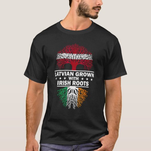 Lettischer Anbau mit irischer Roots-irischer Flagg T-Shirt (Vorderseite)