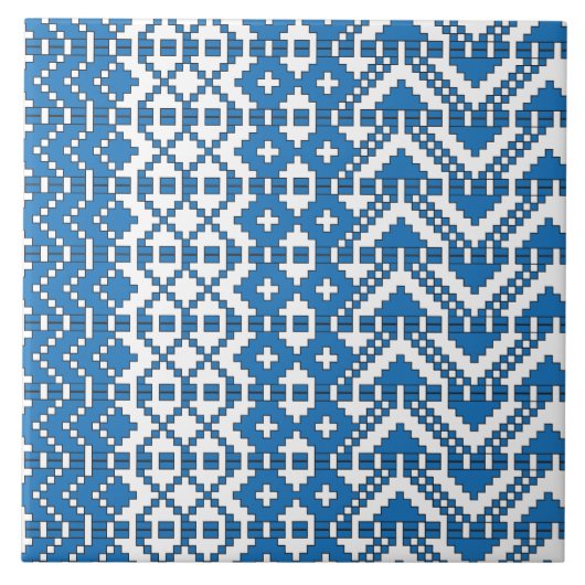 Lettisches Muster der blauen und weißen Volkskunst Fliese (Vorderseite)